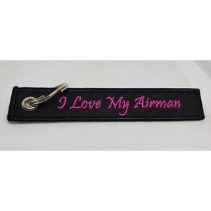 U.S. Air Force I Love My Airman Hot Pink Black Embroidered Patriotic Key Chain